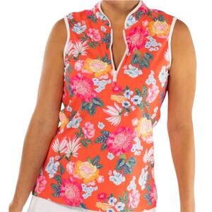 Smith & Quinn Kennedy Golf Top Coral Red Floral Summer Sleeveless Tank sz Small